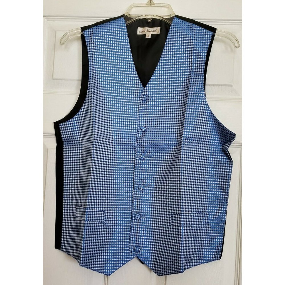 ST. PATRICK BLUE WHITE BLACK CHECKERED MENS DRESS VEST SIZE S NWOT